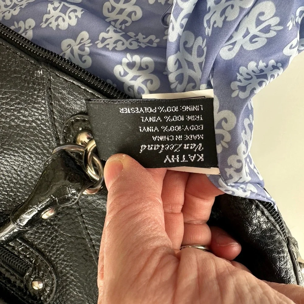 Kathy Van Zealand Y2K Black Studded Gem-Embellished vegan leather Satchel - Picture 11 of 15